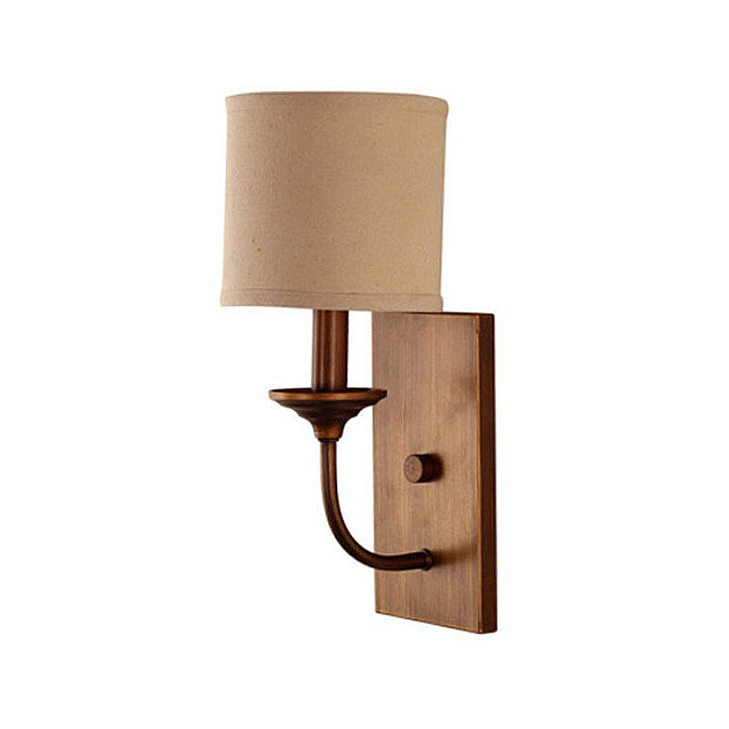 Fabric Shade Cylindrical Wall Lamp Vintage Style 1/2-Light Bedroom Wall Light Sconce in Flaxen