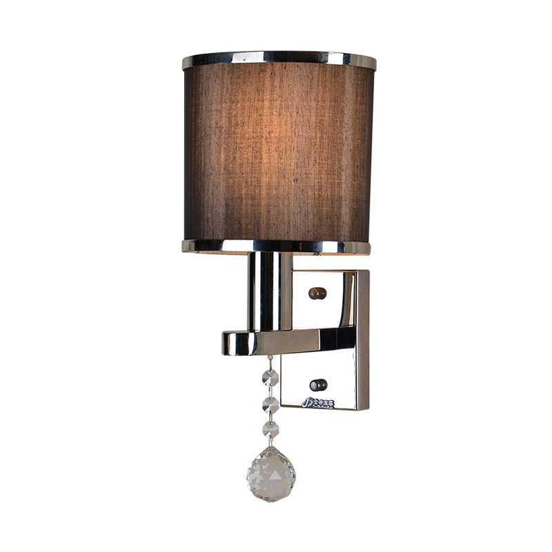 Grappe traditionnelle de la paroi cylindrique 1 Light Tissu Light Light avec accent cristallin en chrome pour chambre à coucher