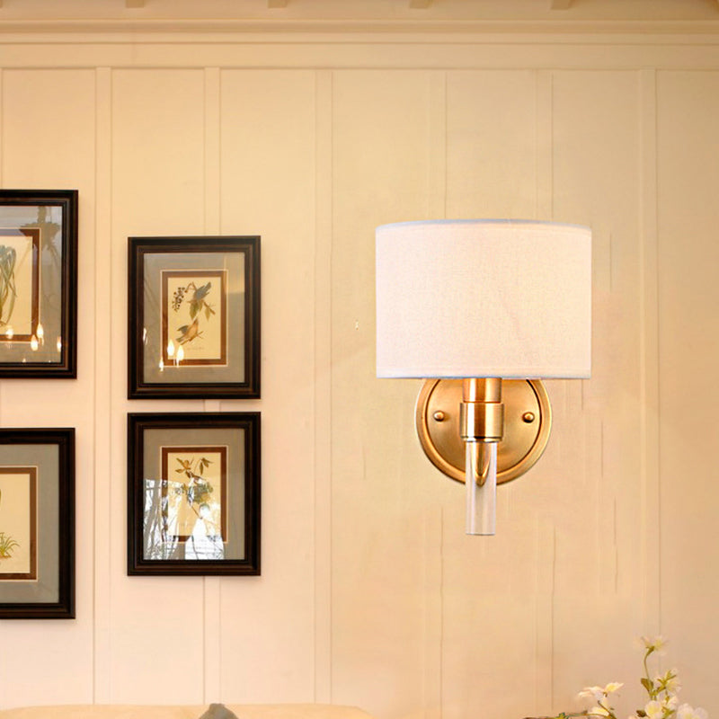 Tambour mural en laiton métallique 1-Light Vintage Mur Vint appicine de lumière avec une nuance de tissu blanc pour l'étude