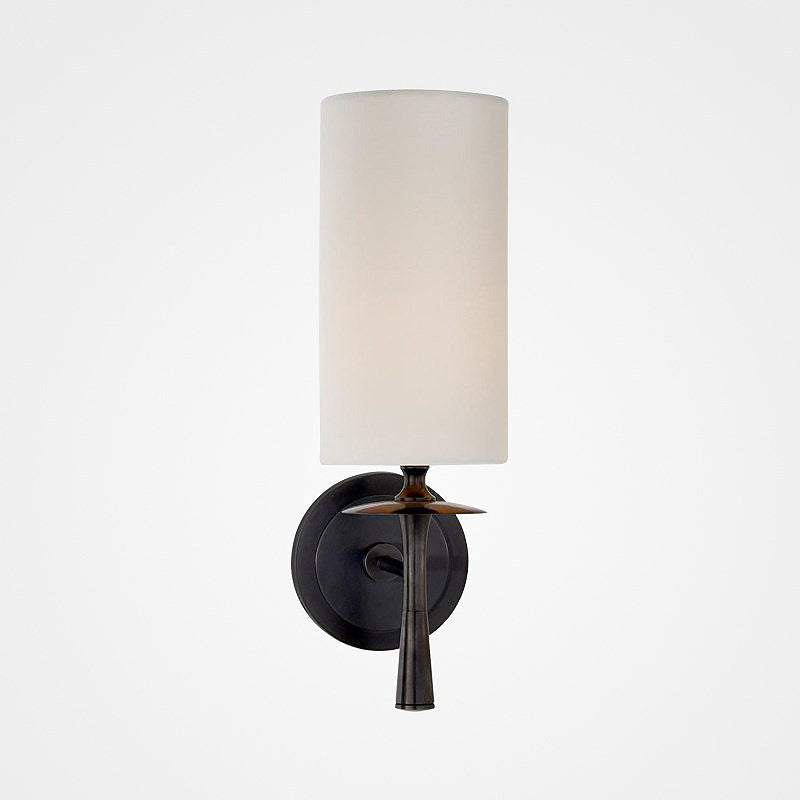 Black/Brass 1 Head Wall Mount Light Traditional Fabric Cylinder Shade Sconce Light for Living Room