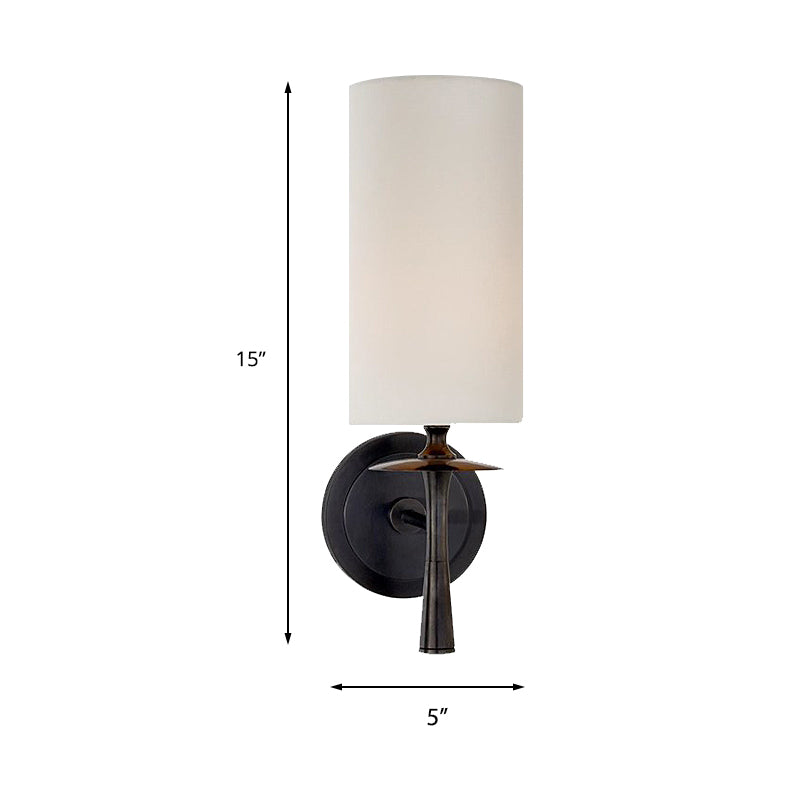 Black/Brass 1 Head Wall Mount Light Traditional Fabric Cylinder Shade Sconce Light for Living Room