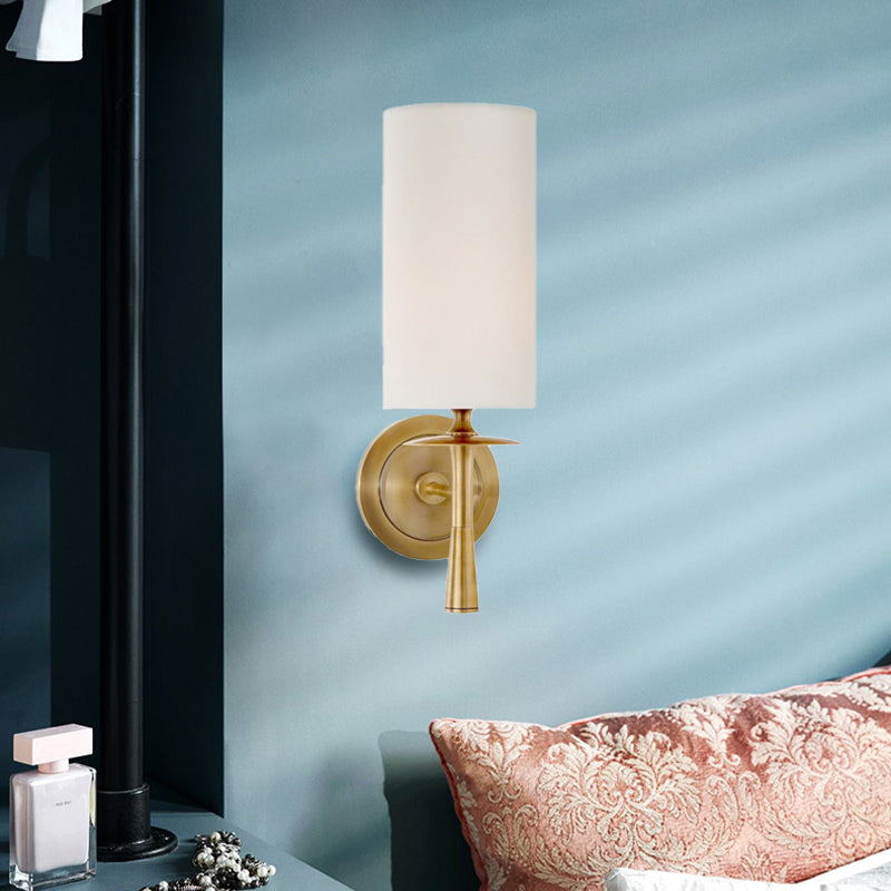 Black/Brass 1 Head Wall Mount Light Traditional Fabric Cylinder Shade Sconce Light for Living Room