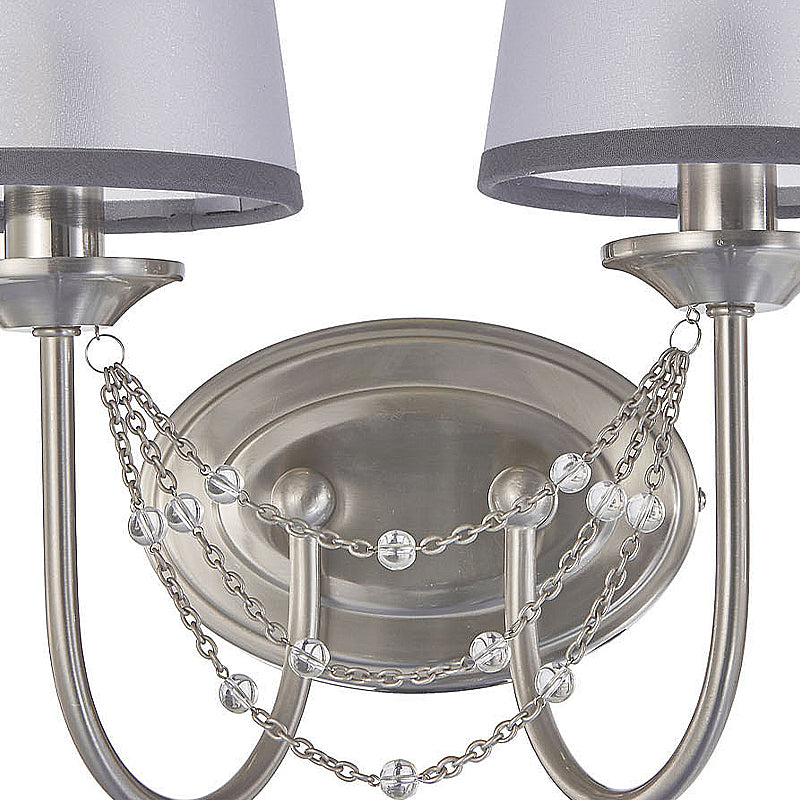 1/2-Head Wall Mount Lamp Retro Living Room Sconce Light with Tapered Fabric Shade in Silver