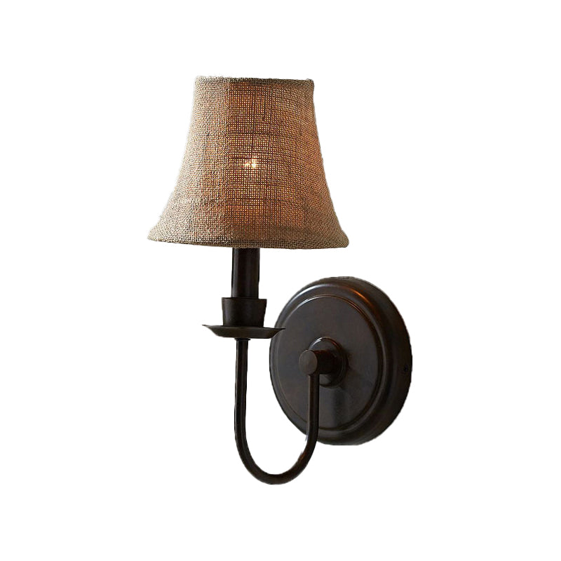 Flaxen 1 Bulb Wall Sconce Light Traditional Fabric Bell Wall Lamp with Arched Arm and Round Backplate