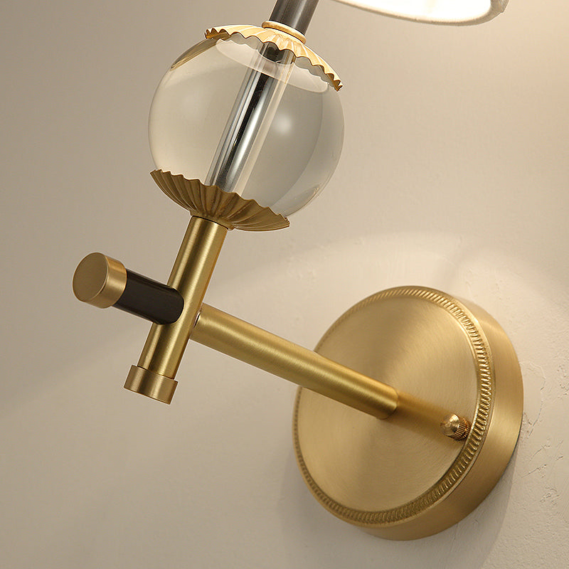 Gold Conical Wall Mounted Light Traditional White Fabric 1/2 Heads Entry Wall Sconce with Crystal Ball