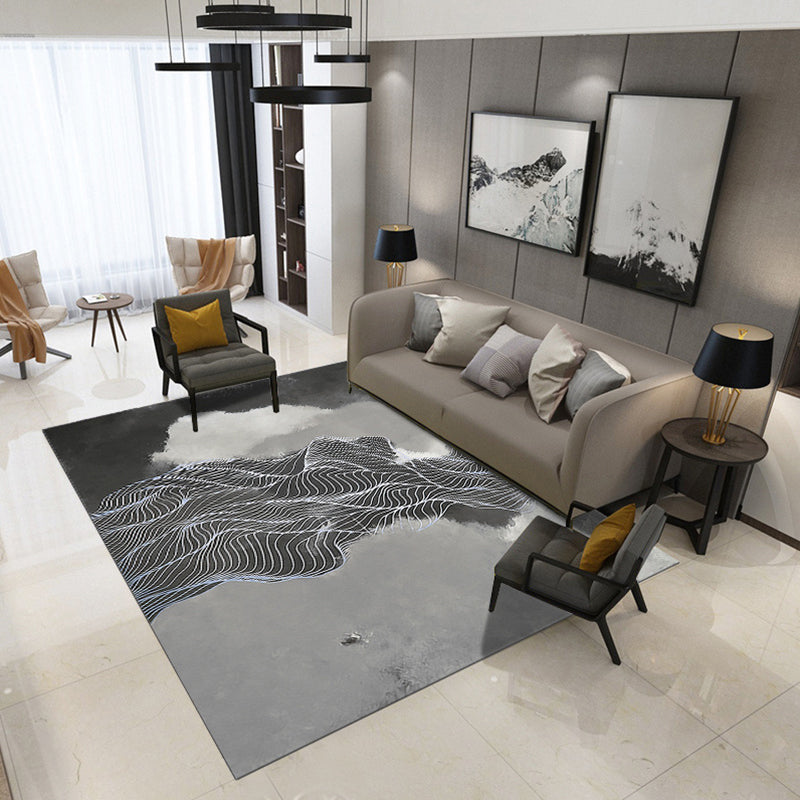 Artistic Geometric Abstract Line Rug Multicolor Modern Carpet Synthetics Anti-Slip Backing Pet-Friendly Rug for Great Room