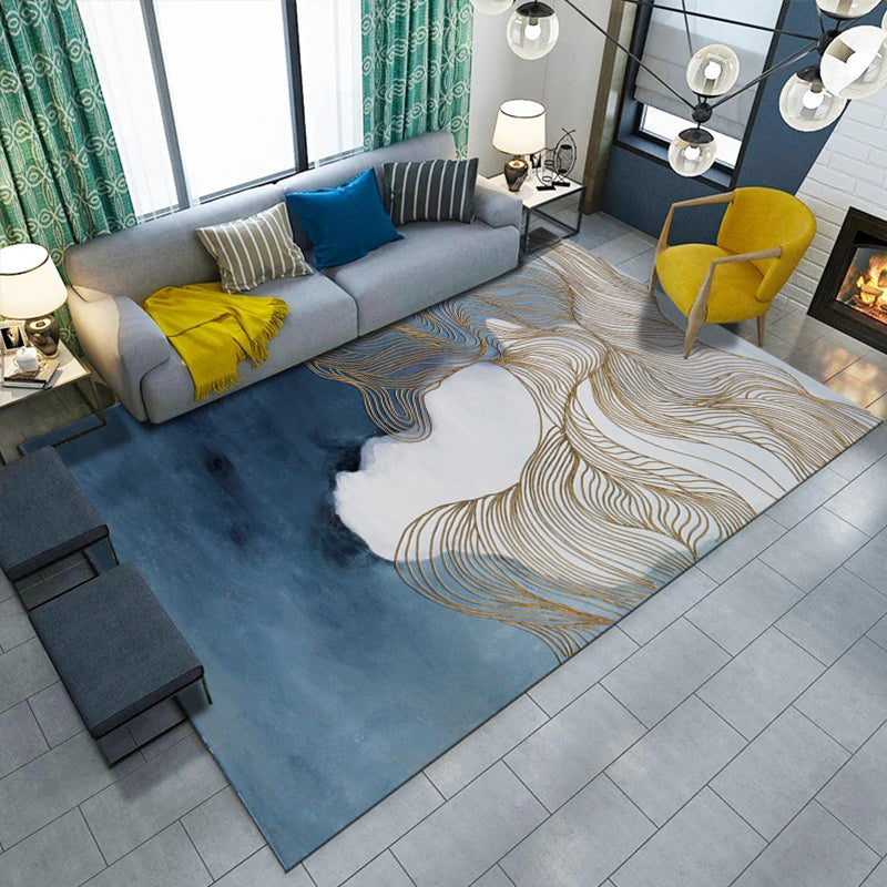 Artistic Geometric Abstract Line Rug Multicolor Modern Carpet Synthetics Anti-Slip Backing Pet-Friendly Rug for Great Room