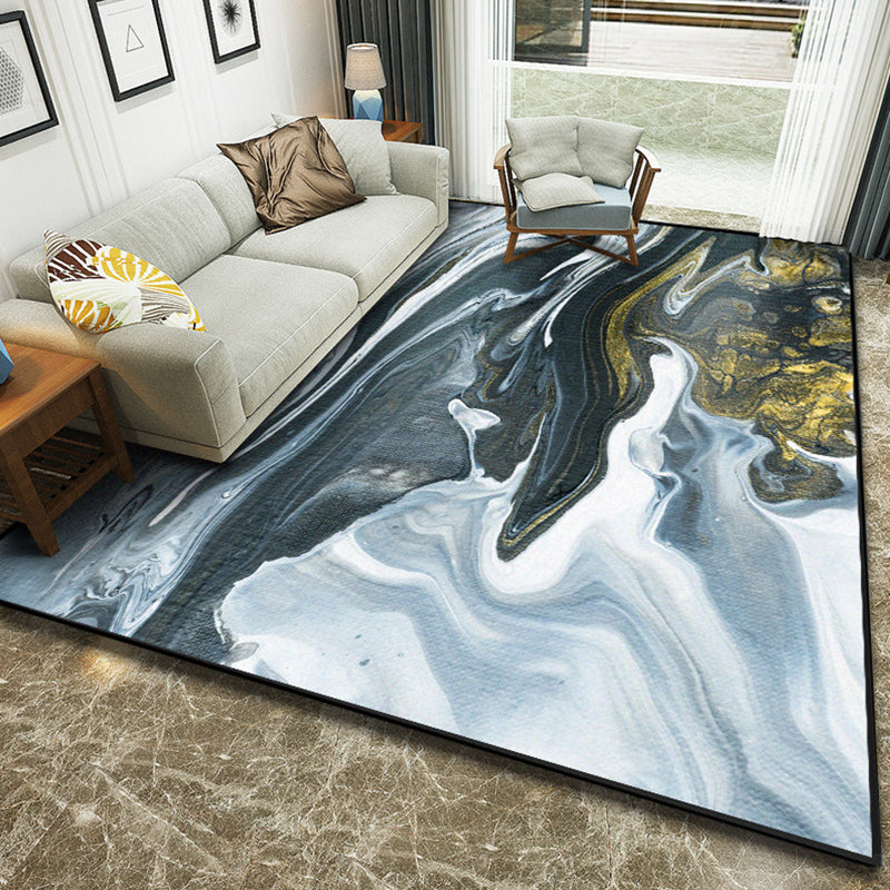 Art Deco Nordic Rug Multi Color 3D Marble Print Carpet Anti-Slip Stain Resistant Pet Friendly Rug for Great Room