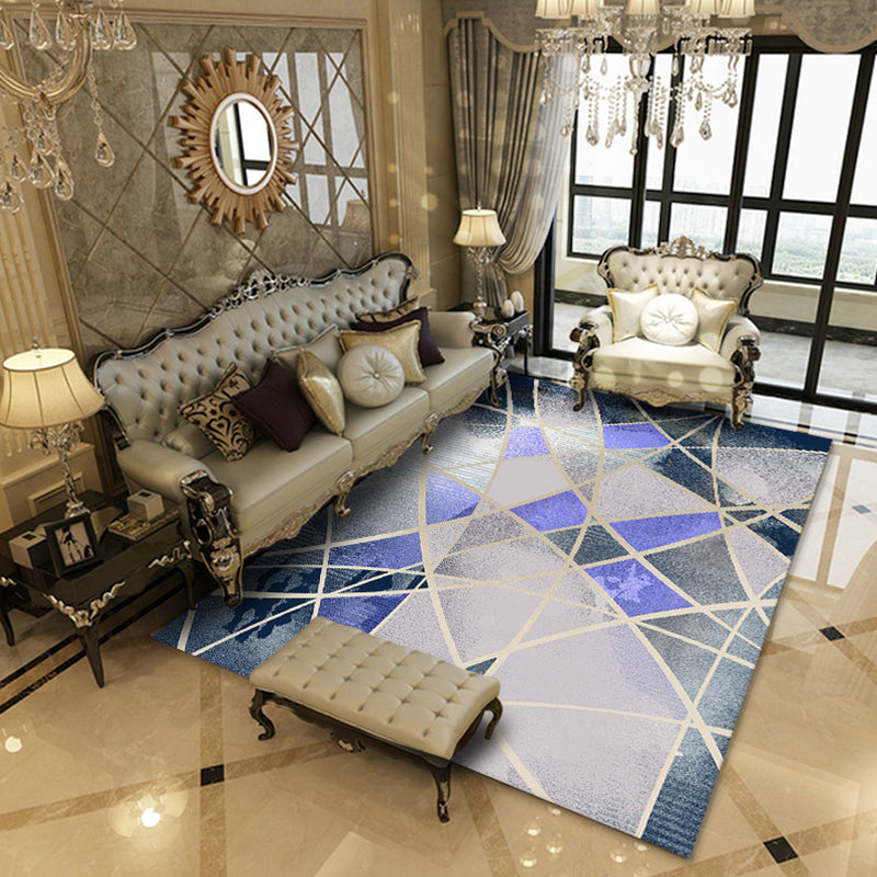 Multi-Colored Geometric Rug Synthetics Contemporary Rug Anti-Slip Stain Resistant Machine Washable Area Rug for Home