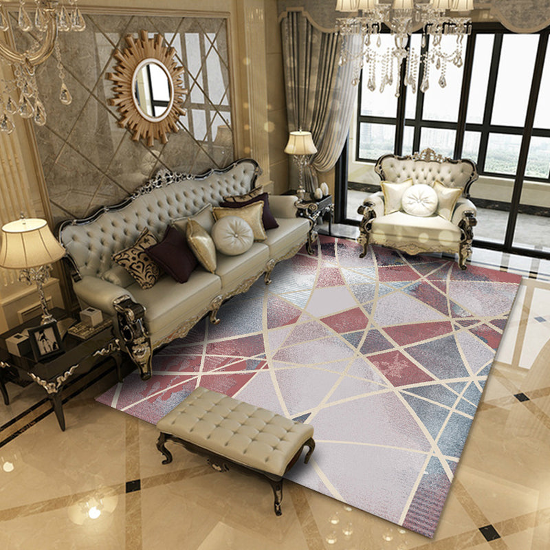 Multi-Colored Geometric Rug Synthetics Contemporary Rug Anti-Slip Stain Resistant Machine Washable Area Rug for Home
