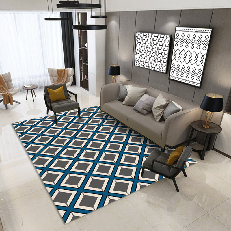 Minimalist Modern Rug Multicolor Geometric Trellis Print Carpet Anti-Slip Machine Washable Pet Friendly Rug for Room