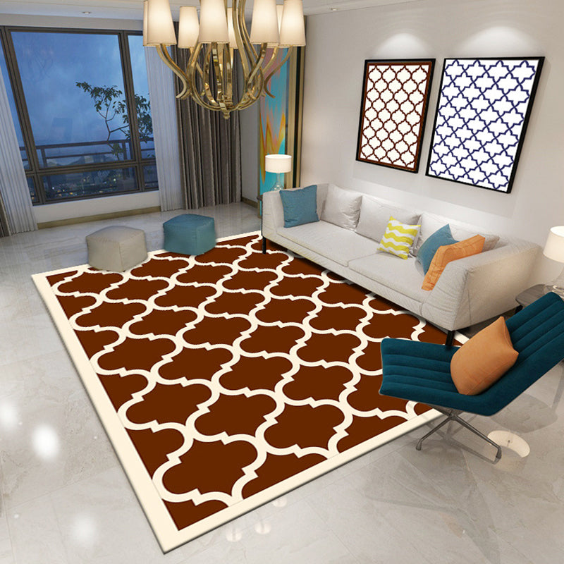 Minimalist Modern Rug Multicolor Geometric Trellis Print Carpet Anti-Slip Machine Washable Pet Friendly Rug for Room