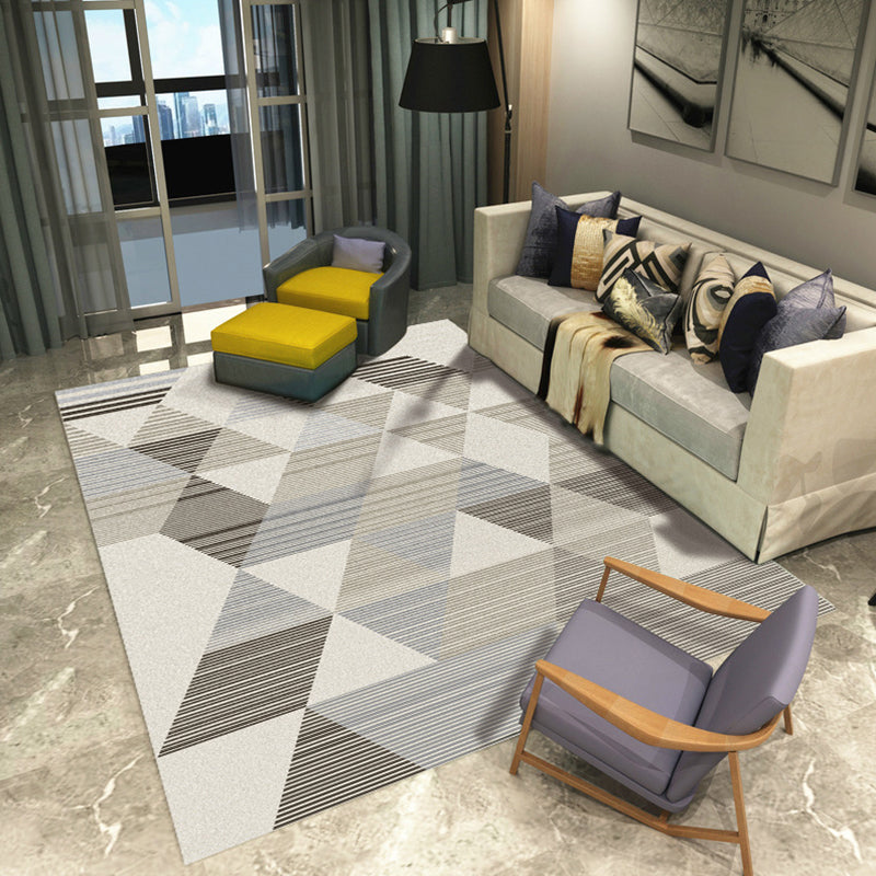 Contemporary Geometric Printed Rug Multi Colored Polyester Carpet Anti-Slip Backing Machine Wash Pet Friendly Rug for Great Room