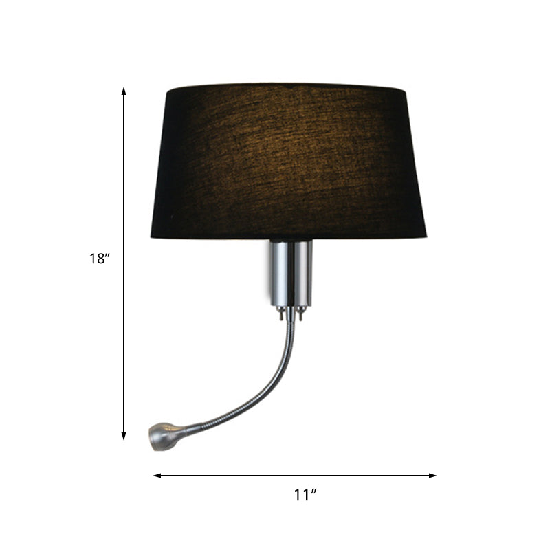 Black/White/Beige Drum Reading Wall Sconce Traditional Fabric 1 Head Bedroom Adjustable Wall Mounted Light