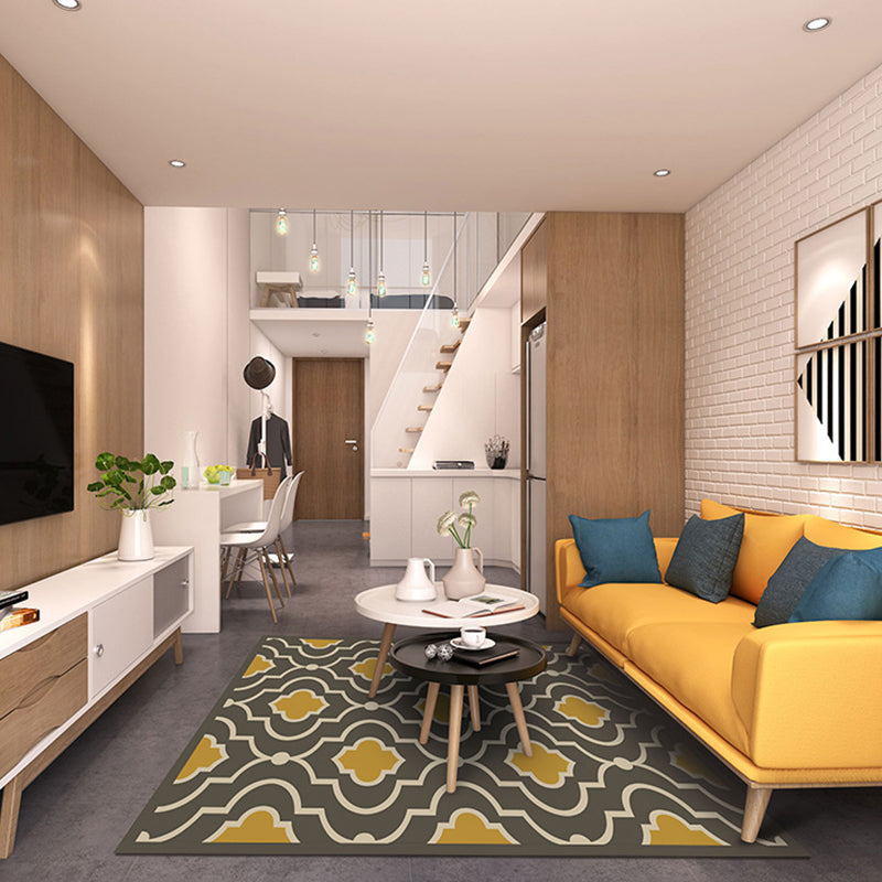 Modern Great Room Rug Multi-Color 3D Geometric Print Rug Carpet Synthetics Non-Slip Pet Friendly Washable Rug