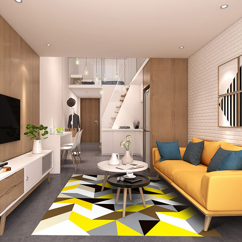 Modern Great Room Rug Multi-Color 3D Geometric Print Rug Carpet Synthetics Non-Slip Pet Friendly Washable Rug