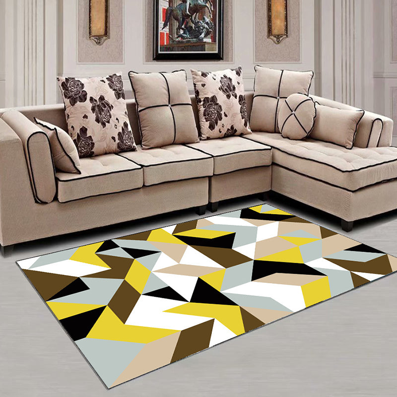 Decorative Multi Color Contemporary Rug Synthetics 3D Geometric Pattern Rug Washable Pet-Friendly Non-Slip Rug for Drawing Room