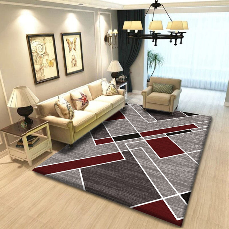 Multi Color Simplicity Rug Polypropylene Geometrical 3D Printed Carpet Machine Washable Non-Slip Pet Friendly Rug for Living Room