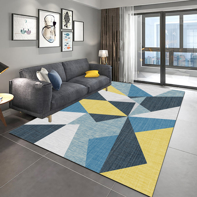Minimalism 3D Geometric Printed Rug Multicolor Polyester Rug Washable Anti-Slip Backing Stain Resistant Rug for Great Room