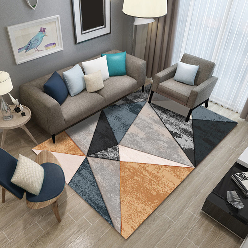 Minimalism 3D Geometric Printed Rug Multicolor Polyester Rug Washable Anti-Slip Backing Stain Resistant Rug for Great Room