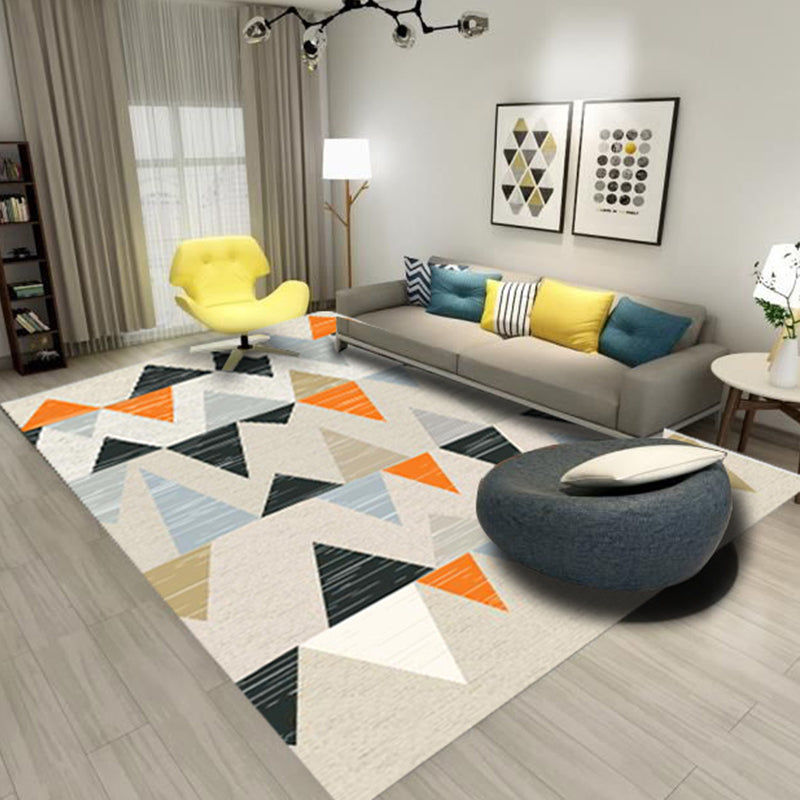 Simple Nordic Style Rug Multi Colored Geometric Print Carpet Washable Non-Slip Stain Resistant Rug for Home