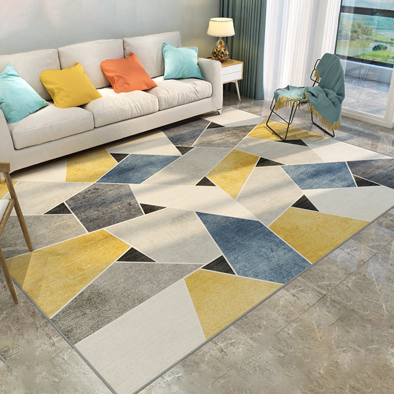 Fashion Nordic Rug Multi-Colored 3D Geometric Printed Carpet Anti-Slip Backing Washable Pet Friendly Rug for Sitting Room