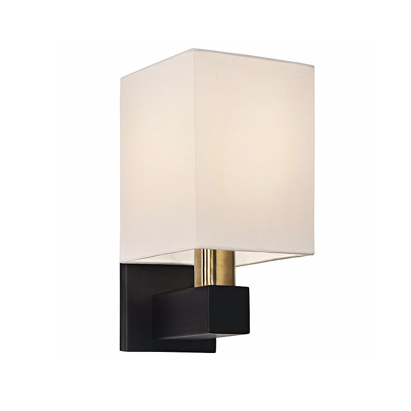 Minimalist Rectangle Wall Light Single Bulb White Fabric Shade Wall Sconce Lighting with Clean-Lined Arm