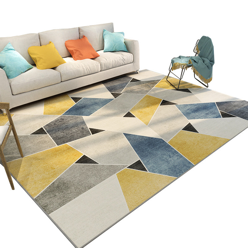 Fashion Nordic Rug Multi-Colored 3D Geometric Printed Carpet Anti-Slip Backing Washable Pet Friendly Rug for Sitting Room