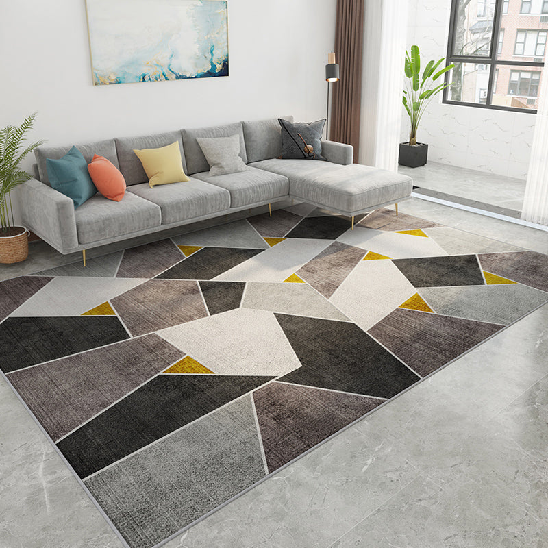 Fashion Nordic Rug Multi-Colored 3D Geometric Printed Carpet Anti-Slip Backing Washable Pet Friendly Rug for Sitting Room