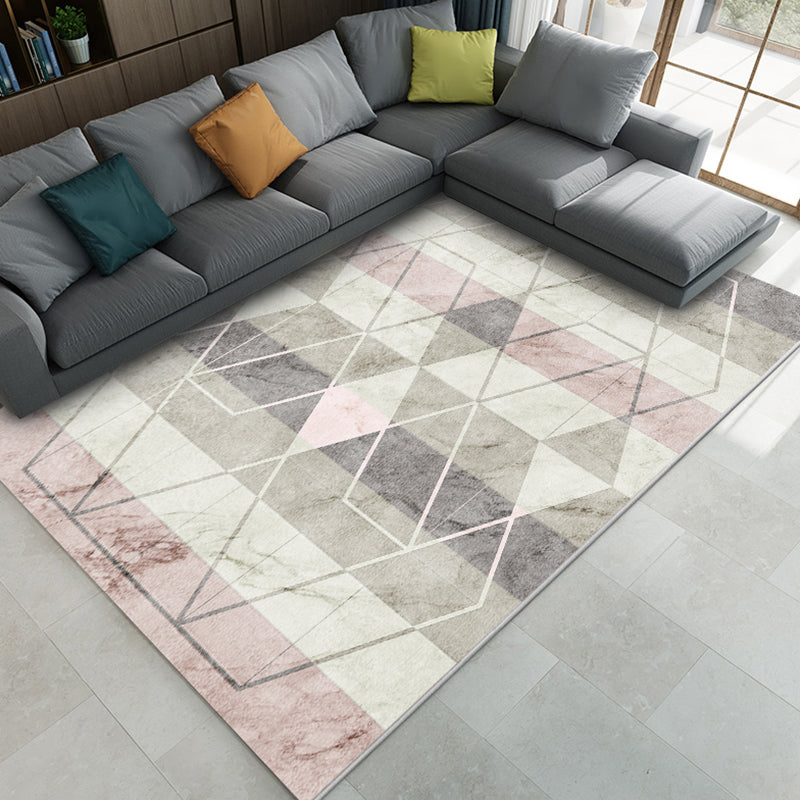 Fashion Nordic Rug Multi-Colored 3D Geometric Printed Carpet Anti-Slip Backing Washable Pet Friendly Rug for Sitting Room