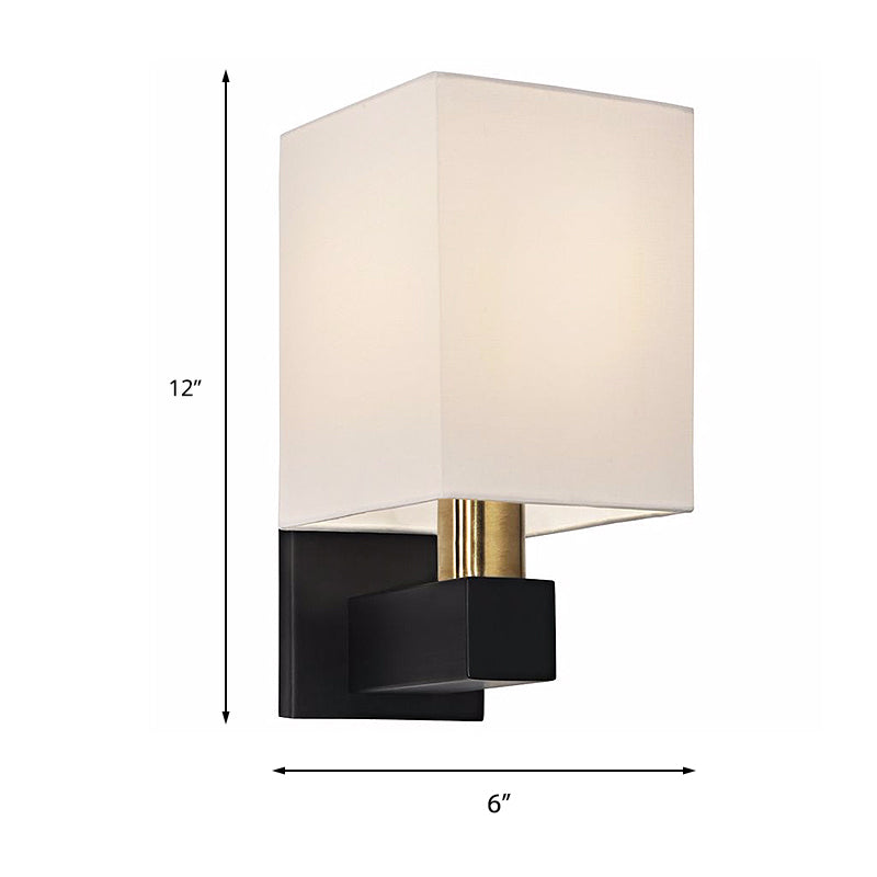Minimalist Rectangle Wall Light Single Bulb White Fabric Shade Wall Sconce Lighting with Clean-Lined Arm