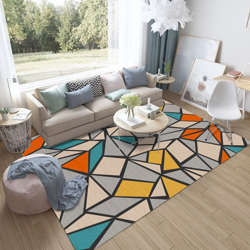 Multicolored Living Room Rug Modern Geometric 3D Illusion Rug Synthetics Non-Slip Backing Stain Resistant Machine Washable Area Rug