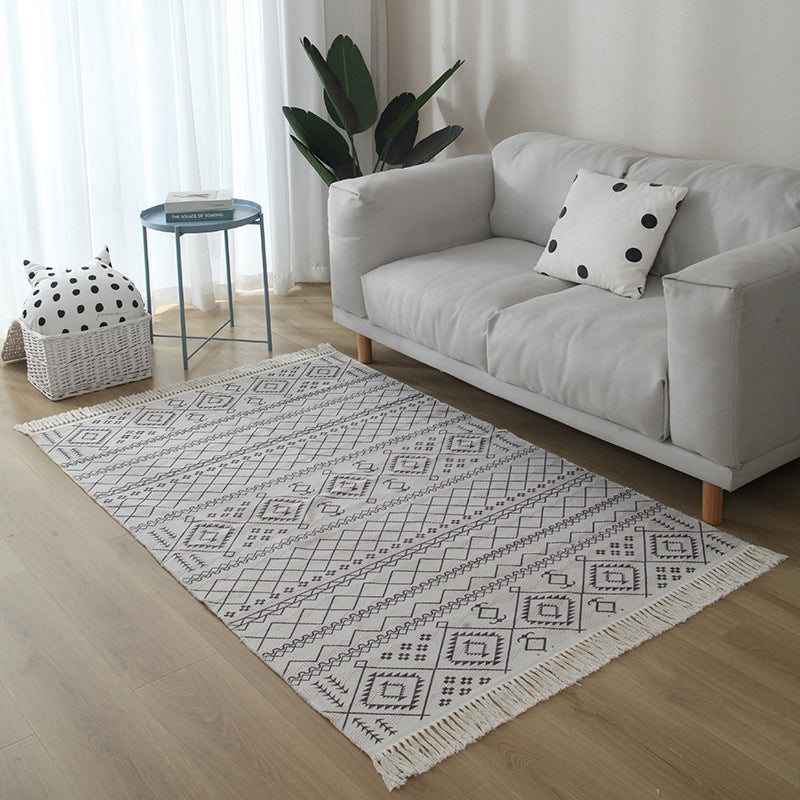Casual woonkamer vloerkleed multi-gekleurde geometrische geprint gebied tapijt jute vlekbestendige handgemaakte binnendarbasis met kwastje