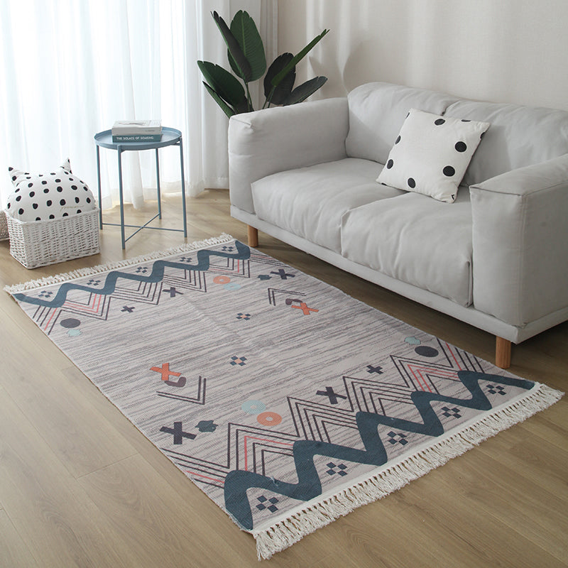 Casual woonkamer vloerkleed multi-gekleurde geometrische geprint gebied tapijt jute vlekbestendige handgemaakte binnendarbasis met kwastje