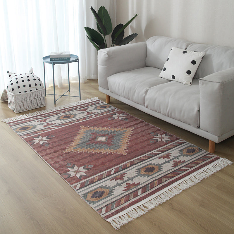 Casual woonkamer vloerkleed multi-gekleurde geometrische geprint gebied tapijt jute vlekbestendige handgemaakte binnendarbasis met kwastje