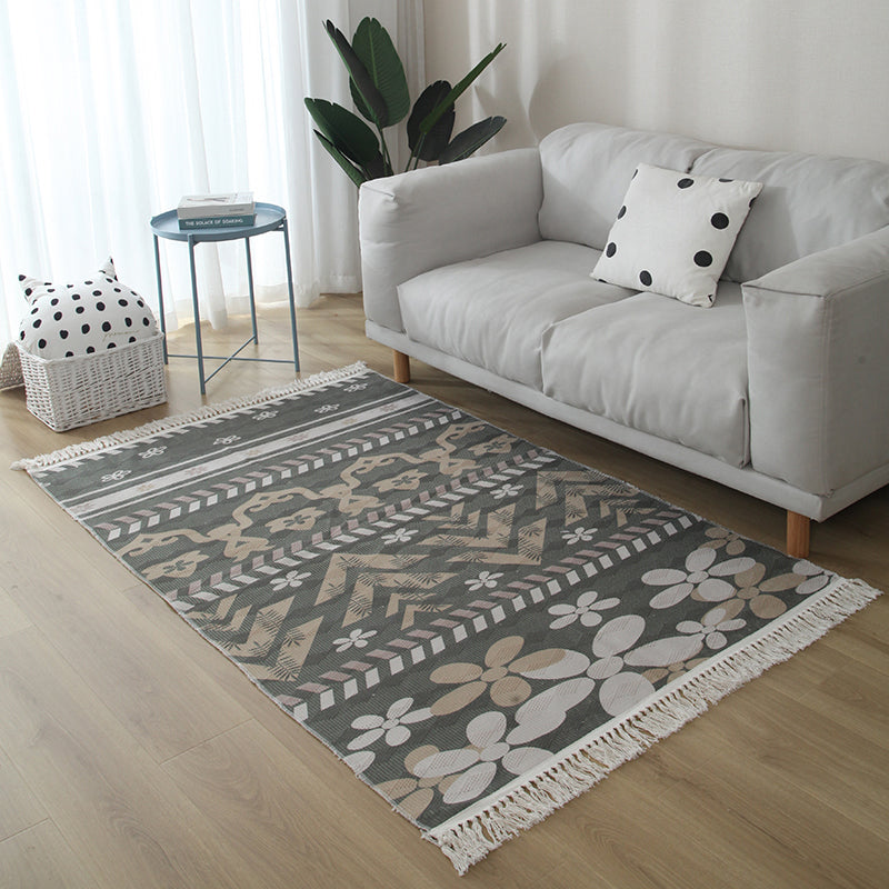 Casual woonkamer vloerkleed multi-gekleurde geometrische geprint gebied tapijt jute vlekbestendige handgemaakte binnendarbasis met kwastje