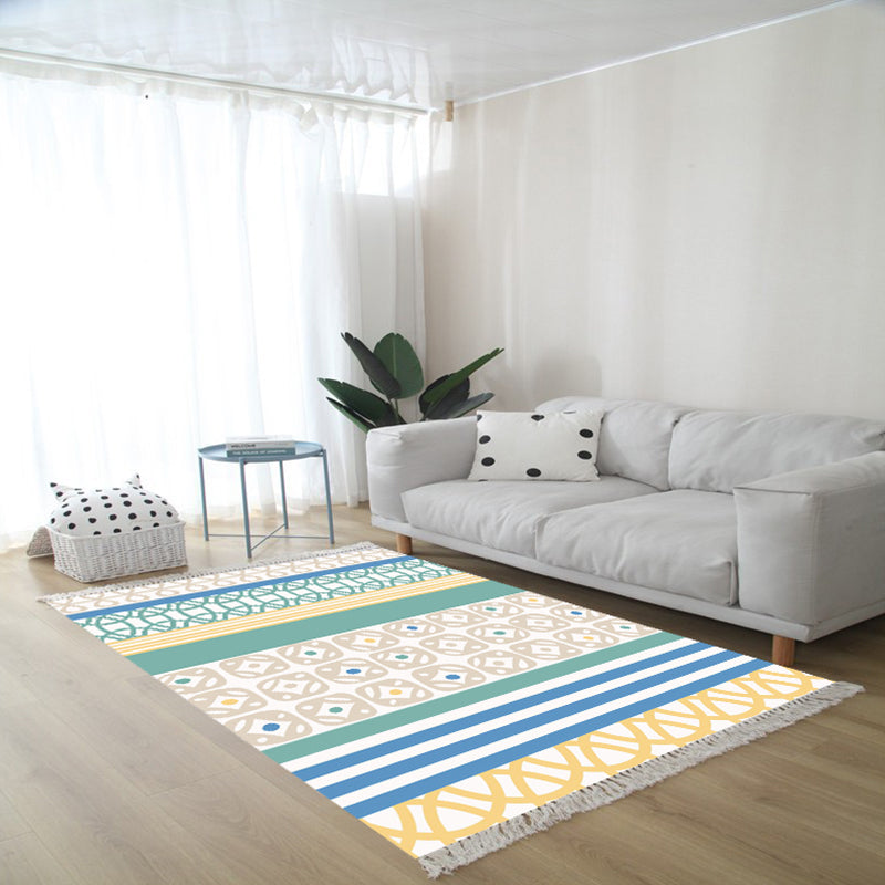 Eclectic Wohnzimmer Teppich Multifarbene geometrische gedruckte Innenteppich Jute Nicht-Rutsch-Backing Easy Care Area Teppich mit Quasten