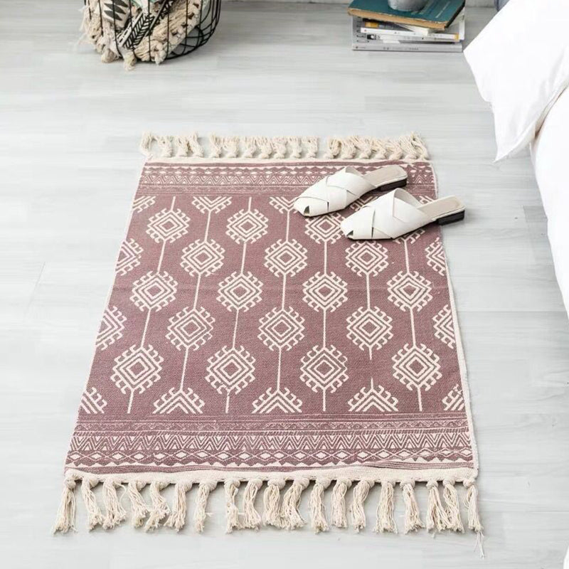 Multi Color Comfort Rug Jute Geometrisch Gedrukt gebied Tapijt Easy Care Liet-resistente huisdiervriendelijke kleed met kwastje voor slaapkamer
