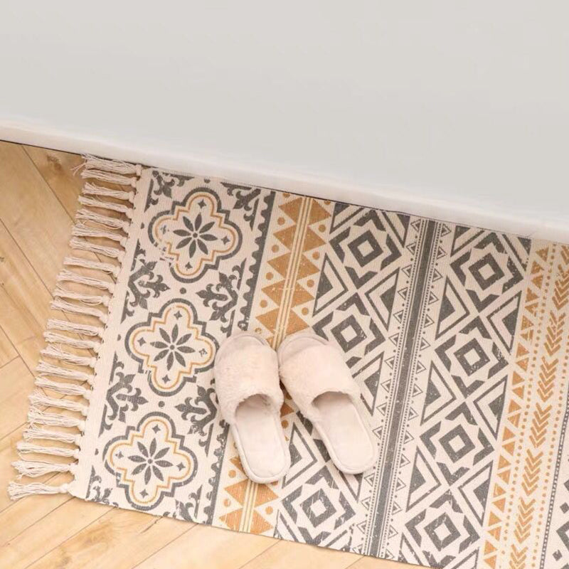 Multi Color Comfort Rug Jute Geometrisch Gedrukt gebied Tapijt Easy Care Liet-resistente huisdiervriendelijke kleed met kwastje voor slaapkamer