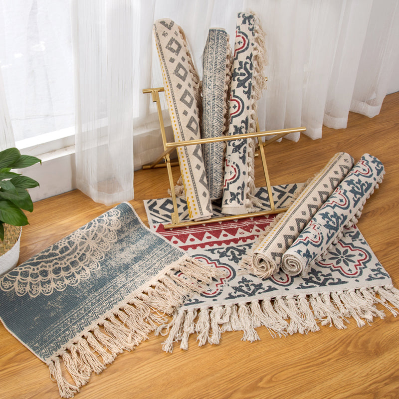 Boheemse slaapkamer Tapijt Kleed Multi Color Geo Gedrukt gebied Tapijt Jute Pet Vriendelijk Gemakkelijke verzorging Stain-resistente tapijt met kwastje