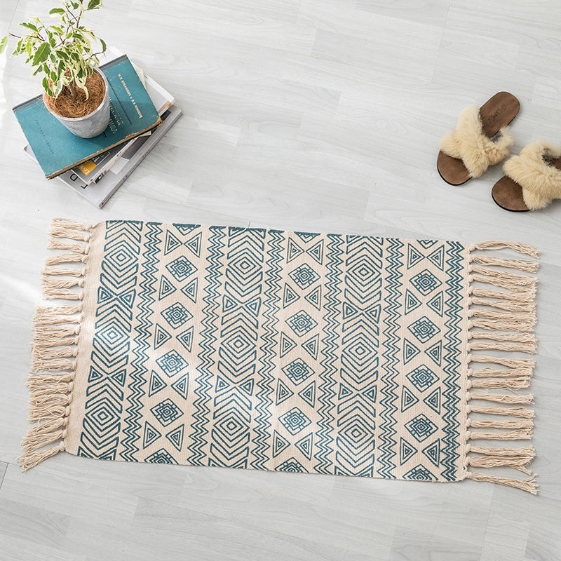 Boheemse slaapkamer Tapijt Kleed Multi Color Geo Gedrukt gebied Tapijt Jute Pet Vriendelijk Gemakkelijke verzorging Stain-resistente tapijt met kwastje