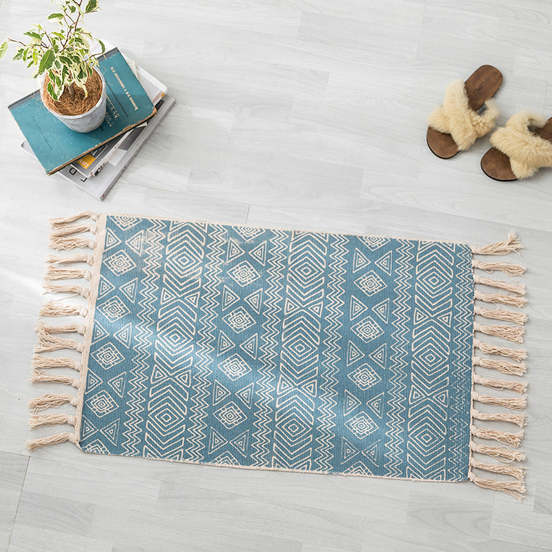 Boheemse slaapkamer Tapijt Kleed Multi Color Geo Gedrukt gebied Tapijt Jute Pet Vriendelijk Gemakkelijke verzorging Stain-resistente tapijt met kwastje
