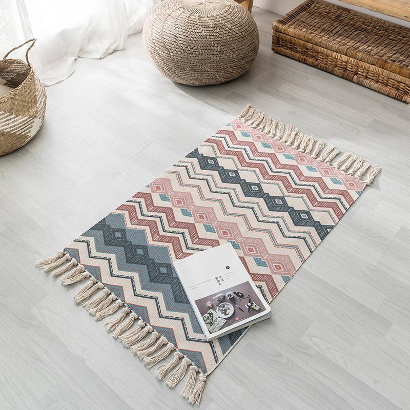 Boheemse slaapkamer Tapijt Kleed Multi Color Geo Gedrukt gebied Tapijt Jute Pet Vriendelijk Gemakkelijke verzorging Stain-resistente tapijt met kwastje