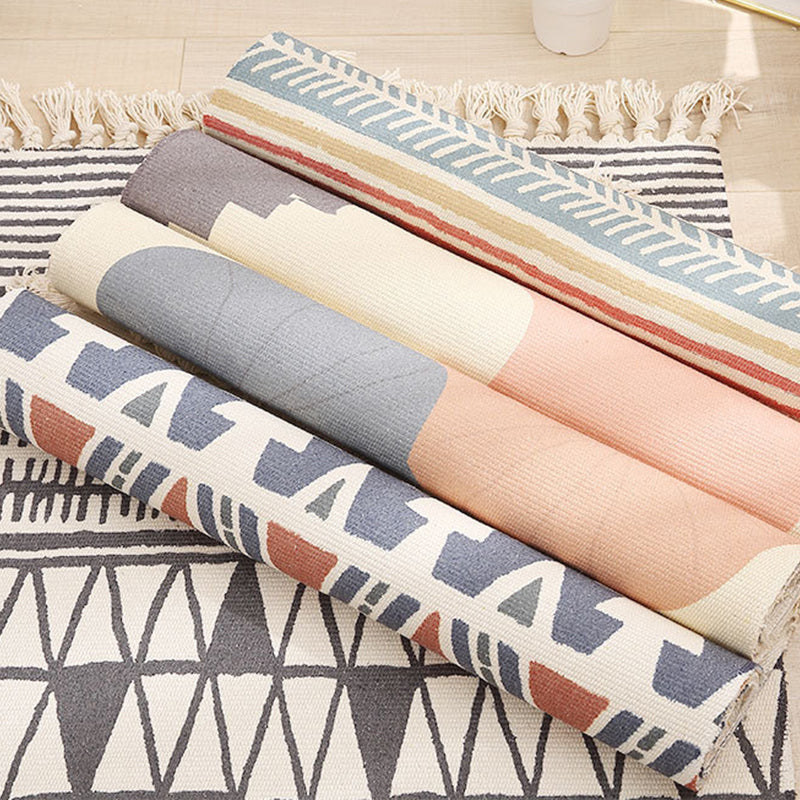 Eclectische geometrische print Tapijt tapijt multi -gekleurde jute binnen tapijt gemakkelijke verzorgingspetvriendelijke gebied tapijt met rand voor slaapkamer