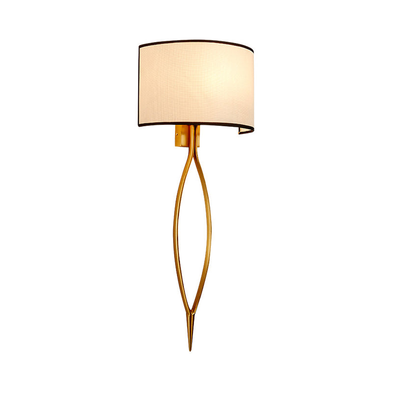 2-Light Wall Mount Lamp Simple Living Room Sconce Light Fixture with Half-Cylinder Fabric Shade in Gold