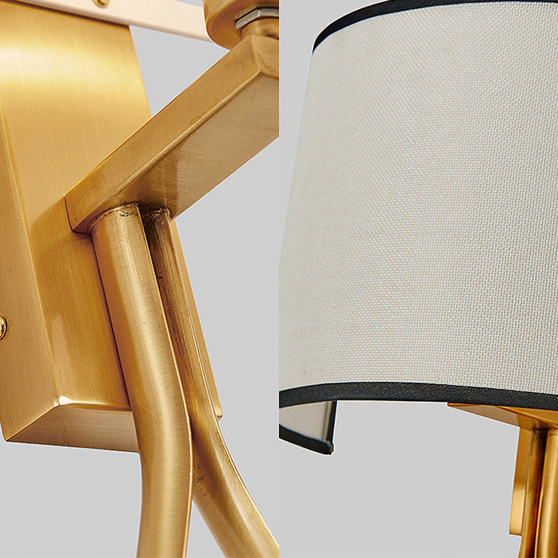 2-Light Wall Mount Lamp Simple Living Room Sconce Light Fixture with Half-Cylinder Fabric Shade in Gold