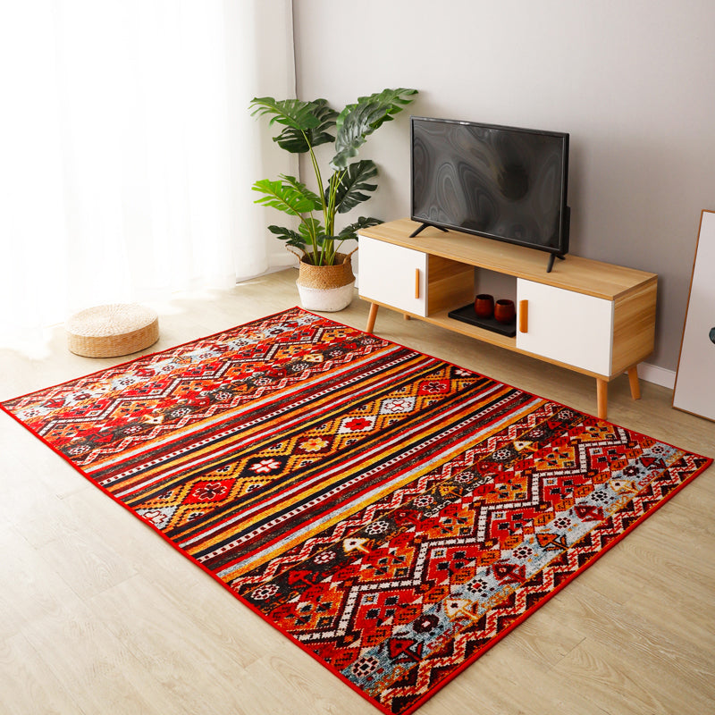 Boho-Chic Stripe Printed Rug Multi-Colored Polyster Area Rug Anti-Slip Backing Pet Friendly Area Carpet for Living Room