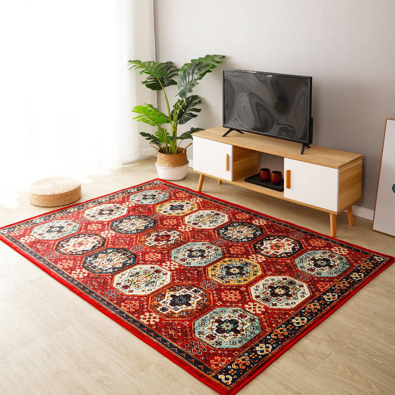 Boho-Chic Stripe Printed Rug Multi-Colored Polyster Area Rug Anti-Slip Backing Pet Friendly Area Carpet for Living Room