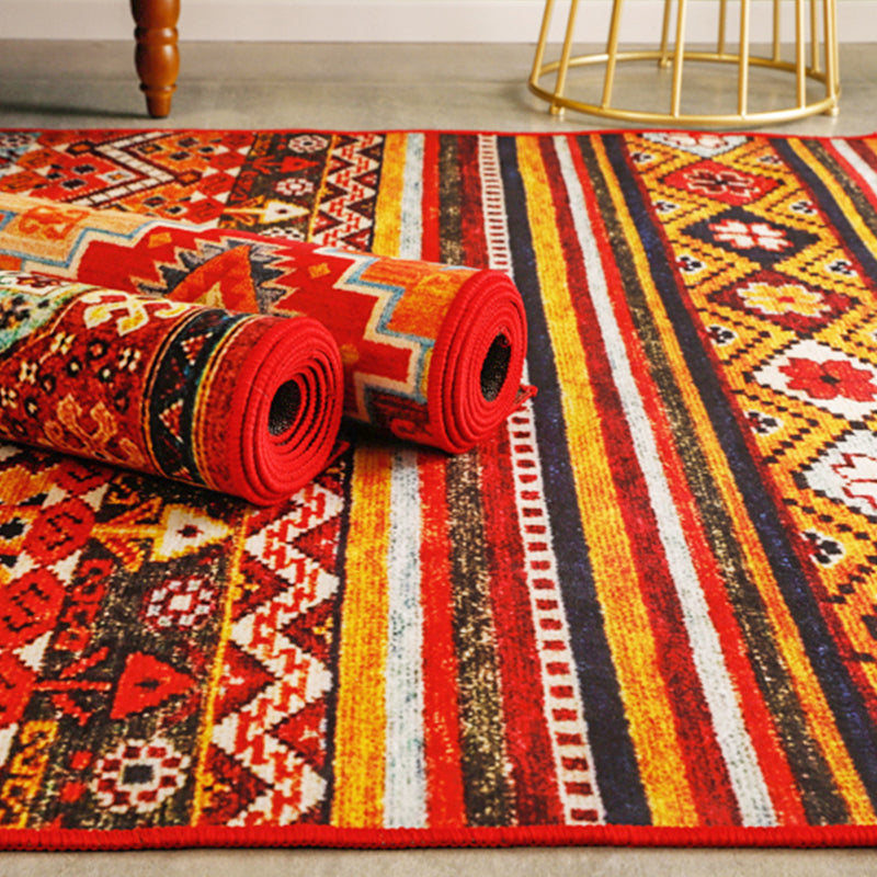 Boho-Chic Stripe Printed Rug Multi-Colored Polyster Area Rug Anti-Slip Backing Pet Friendly Area Carpet for Living Room