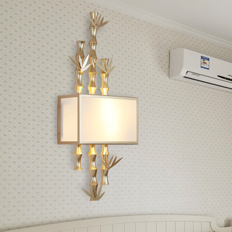 Metal Rectangle Sconce Light Rustic 1 Light Living Room Wall Mounted Lamp in Black/White